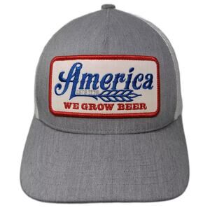 Rural Cloth America We Grow Beer Trucker Hat Gray White One Size Snapback Patch
